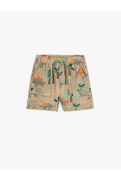Koton Shorts mit Dinosaurier-Print, elastischer Bund, Tasche
