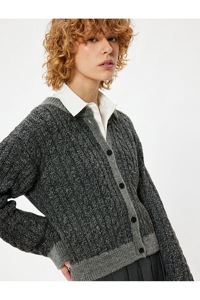Koton Hair Knit Textured Buttoned Long Sleeve Knitwear Cardigan
