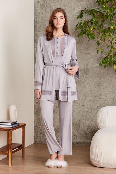 Pierre Cardin 3-piece Lace Combed Cotton Women's Pajamas Set - Maternity - 2800