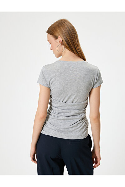 Koton Viscose Blended Slim Fit College T-Shirt - Double Breasted Collar and Drawstring Detail