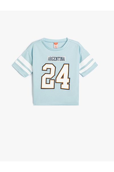 Koton Tricou sport cu mânecă scurtă cu detaliu cu imprimeu blocat - Decolteu