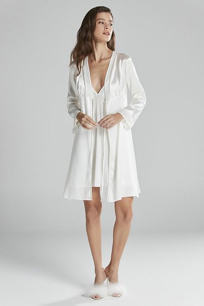 Pierre Cardin Velvet Satin Women's Nightgown and Dressing Gown Set - 4040 Ecru