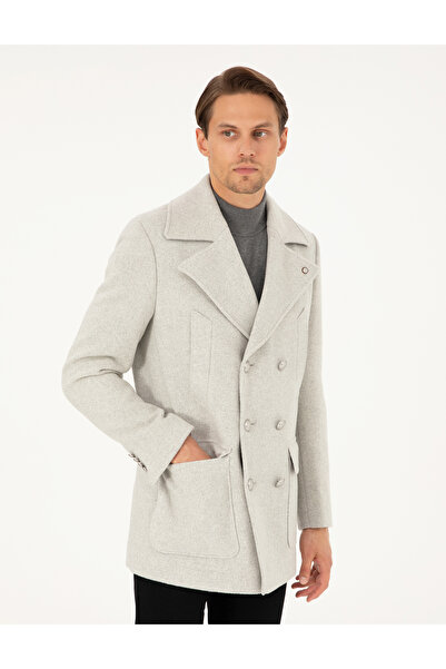 Pierre Cardin Açık Gri Ex. Slim Fit Yün Karışımlı Kruvaze Kaşe Kaban 50293292...