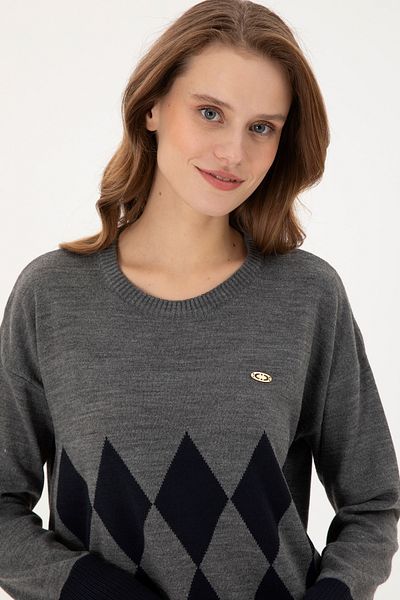 U.S. Polo Assn. Women's Gray Melange Crew Neck Sweater 50291623 -Vr086