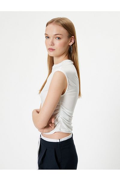 Koton Stand Collar Slim Fit Draped Sleeveless T-Shirt