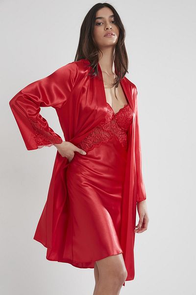 Bordomix Satin Lace Women's Nightgown and Dressing Gown Set - 4050 Red