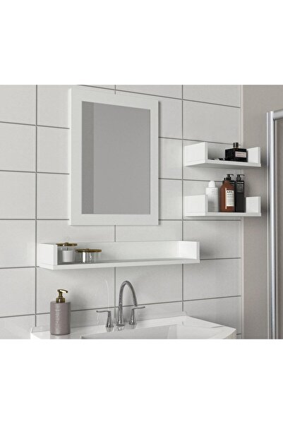 Dekorister Simon Banyo Üst Dolabı Aynalı Etajer Beyaz