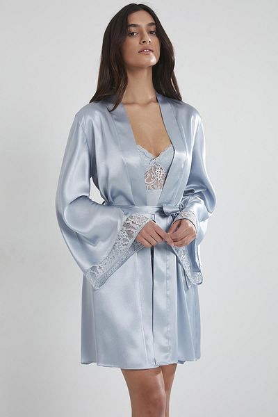 Pierre Cardin Satin Lace Women's Nightgown and Dressing Gown Set - 4090 Mist
