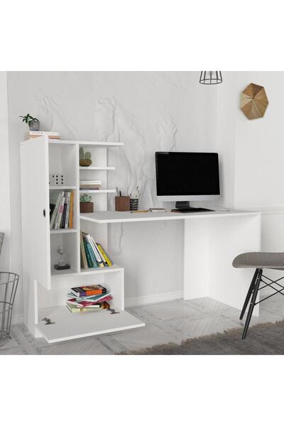 Dekorister Domingos Beyaz Kitaplıklı Çalışma Masası - Raflı Bilgisayar ve Ders Masası
