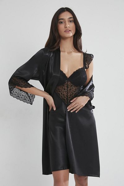 Pierre Cardin طقم ثوب نوم ودانتيل ساتان - 4240