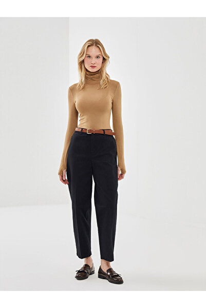LC Waikiki Black Loose Fit Women's Trousers with Belt