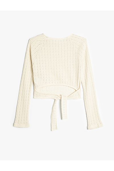 Koton Long Sleeve Knitwear T-Shirt - Crew Neck with Tie Detail