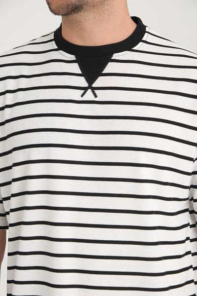Valiberta Black Striped Oversize Envelope Collar T-Shirt