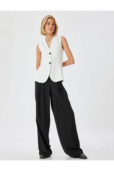 Koton High Waist Palazzo Trousers with Pockets and Pleat Detail