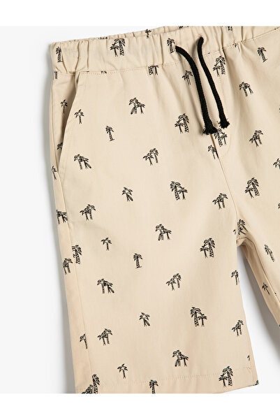 Koton Cotton Chino Shorts - Palm Print, Pocket and Elastic Waist