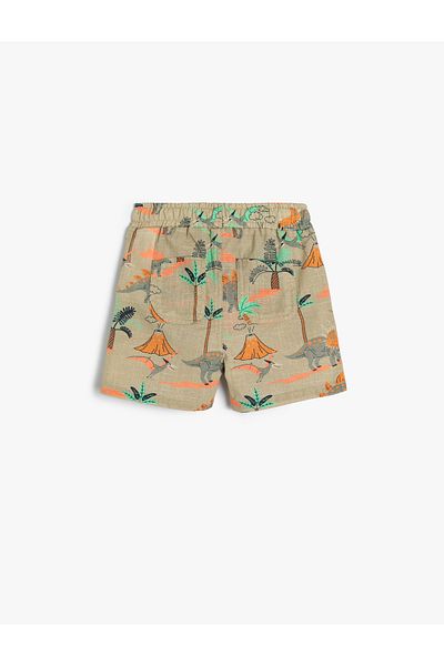Koton Shorts mit Dinosaurier-Print, elastischer Bund, Tasche