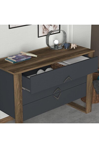 Dekorister Exclusive Bumerang Şifonyer Ceviz-antrasit