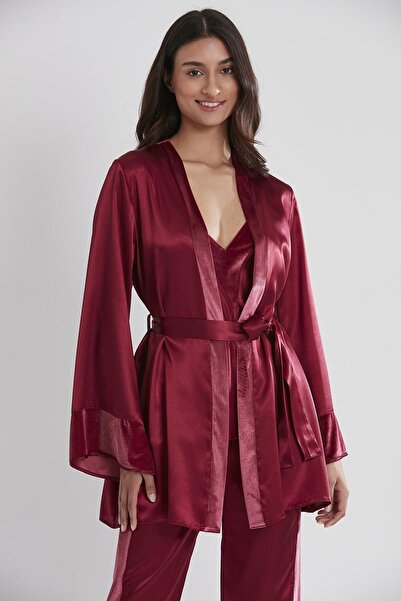 Pierre Cardin Kadife Saten 3'lü Kadın Pijama Takımı - 2040 Bordo