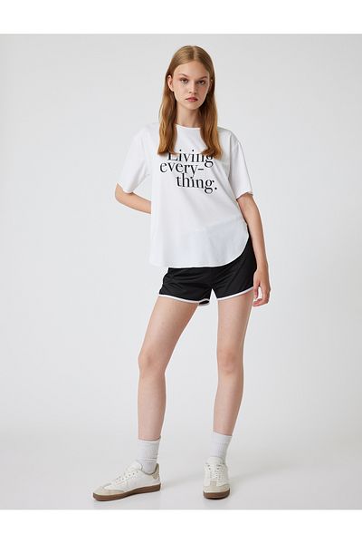 Koton Tricou sport supradimensionat cu fantă cu decolteu - imprimat cu slogan