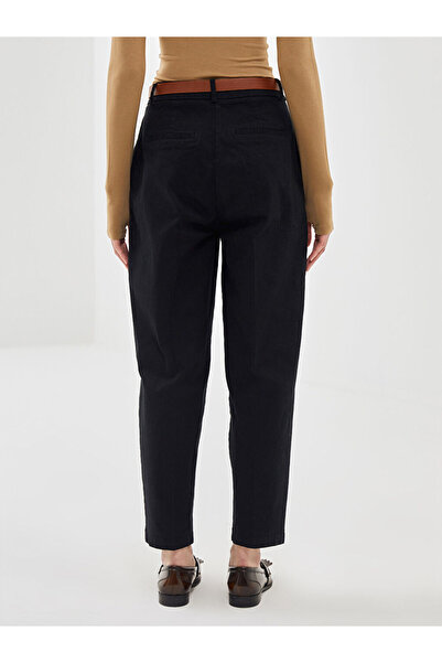 LC Waikiki Black Loose Fit Women's Trousers with Belt