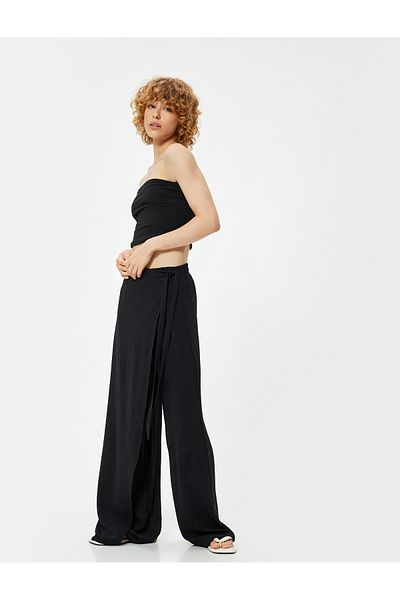 Koton Pantaloni oversize cu picior lat și detaliu cravată