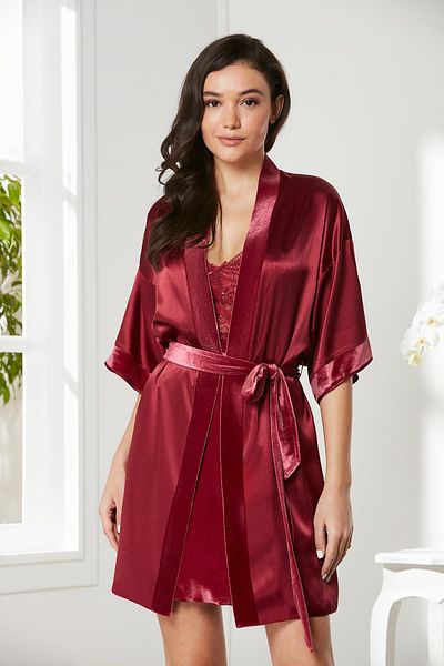 Pierre Cardin Velvet Satin Lace Women's Nightgown and Dressing Gown Set - 4045 Claret Red