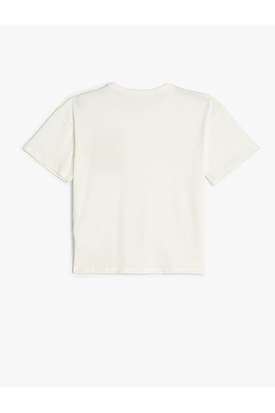 Koton Cotton Short Sleeve Knitted T-Shirt - Pocket Detail, Crew Neck