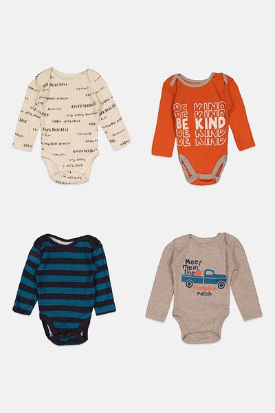 Koala Baby Toddlers 4pcs Crew Neck Graphic Print Romper, Grey
