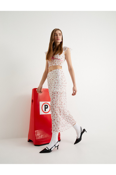 Koton Uzun Çiçekli Dantel Etek Astarlı Standart Bel