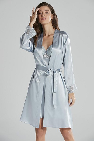 Pierre Cardin Set cămașă de noapte și halat de toaletă din dantelă din satin - 4285