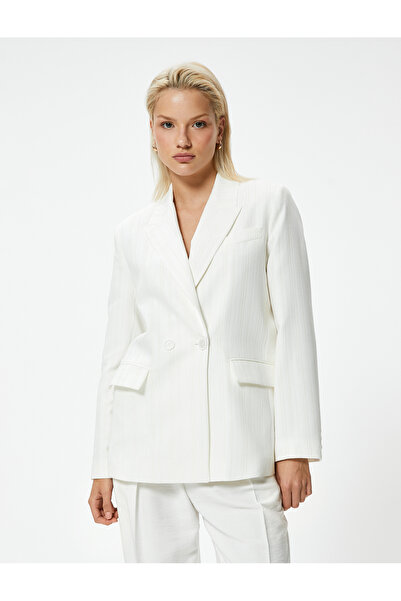 Koton Zweireihiger Blazer, Jacke, Bezug, Taschendetail, gefütterter, viskoser Stoff