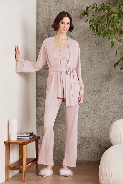 Pierre Cardin Lace Combed Cotton 3-Piece Women's Maternity Pajama Set - 2805