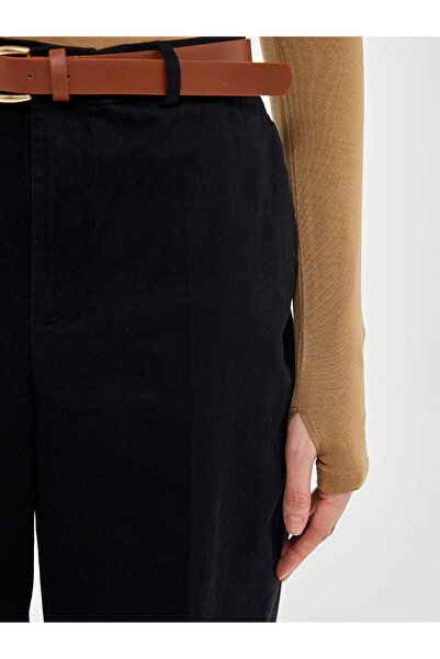 LC Waikiki Black Loose Fit Women's Trousers with Belt