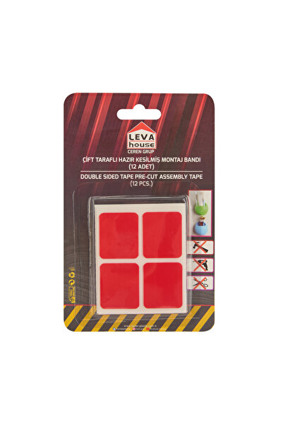Leva House 12'li Çift Taraflı Hazır Kesilmiş Montaj Bandı - Kırmızı - 4 cm