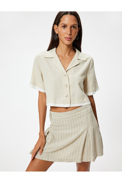 Koton Mini Şort Etek Keten Karışımlı Pileli