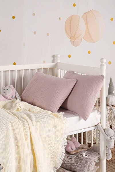 Kibele Müslin Bebek Yastık Kılıfı Pudra 2'li %100 Pamuk 35*45