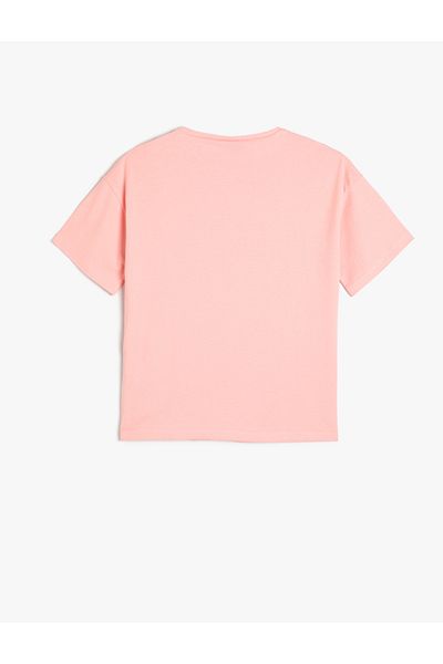 Koton Cat Printed Cotton Short Sleeve T-Shirt - Crew Neck
