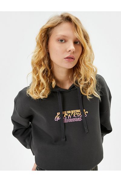 Koton Guns N'Roses Hooded Sweatshirt Licensed Back Printed Long Sleeve Cotton Blend