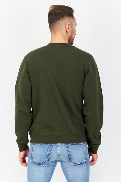 Vision Street Wear Men Crew Neck Embroidered Logo Long Sleeve Sweatshirt, Dark Olive