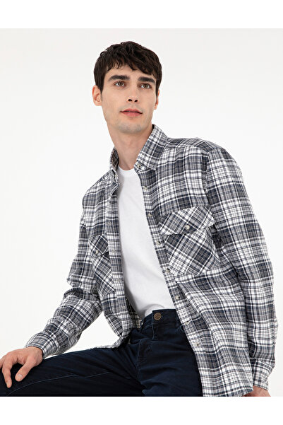 Pierre Cardin Lacivert Klasik Yaka Çift Cepli Regular Fit Gömlek Ceket 50292345-VR033