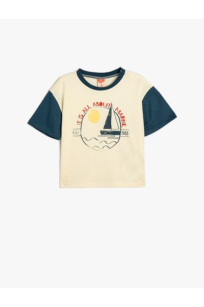 Koton Summer Cotton Short Sleeve Crew Neck T-Shirt