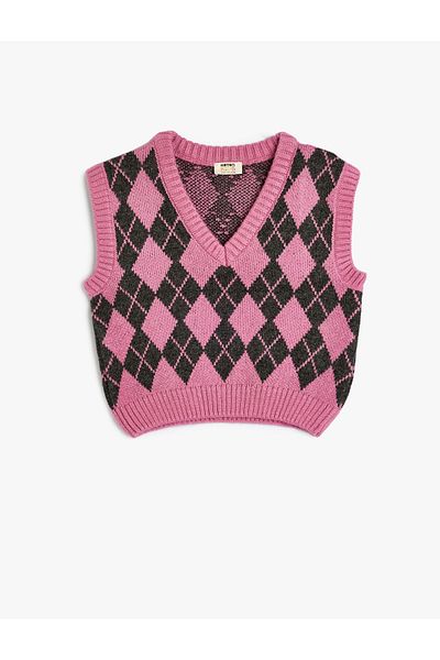 Koton V-neck Diamond Patterned Soft Sweater