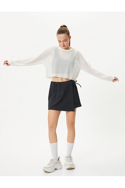 Koton Crop Mesh T-Shirt Αθλητική μακρυμάνικη λαιμόκοψη