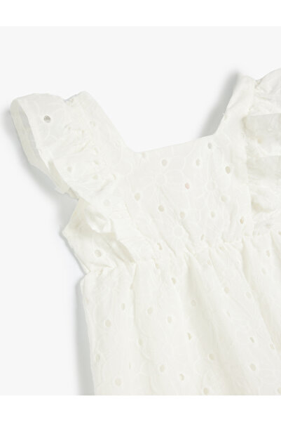 Koton Φόρεμα από βαμβακερό τετράγωνο γιακά - Λεπτομέρεια με κεντημένο βολάν