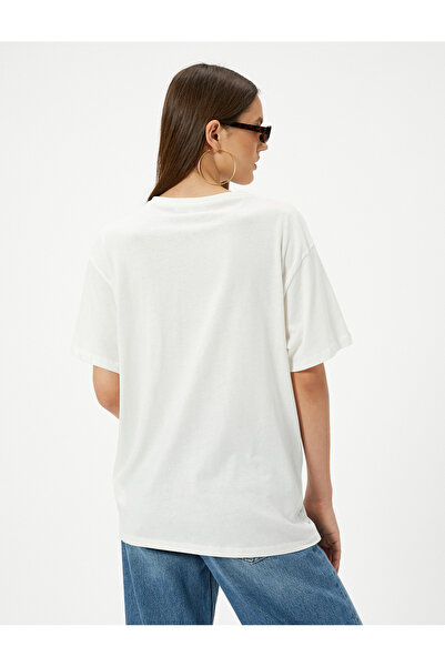 Koton Μακριά άνετη εφαρμογή με λαιμόκοψη - κοντομάνικο μπλουζάκι με λεπτομέρεια κόμπων