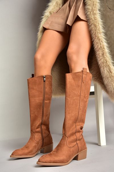 Fox Shoes Τ 480142802   Γυναικείες μπότες Tan Suede με χαμηλό τακούνι