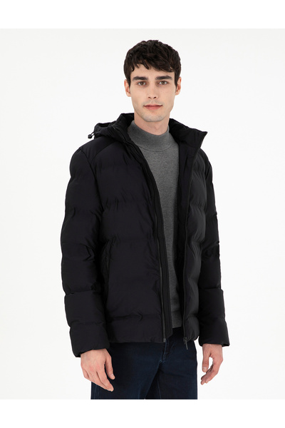 Pierre Cardin Siyah Kapüşonlu Basic Şişme Mont 50292680-VR046