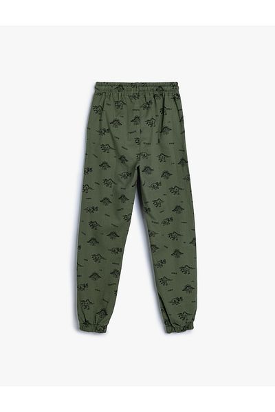 Koton Dinosaur Printed Cotton Jogger Pants - Waist Tied