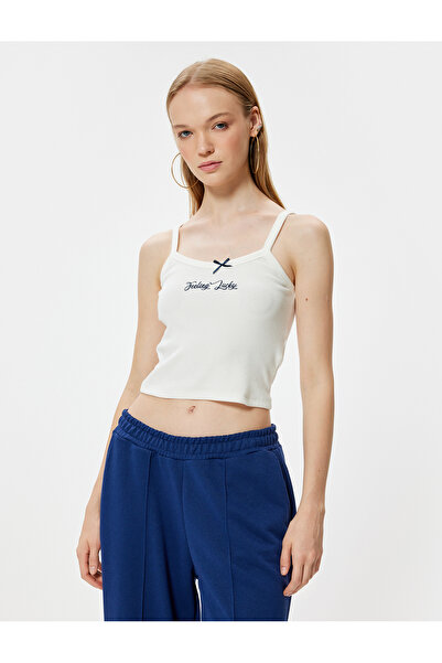 Koton Slim Fit Embroidered Slogan Athlete - Bow Detailed