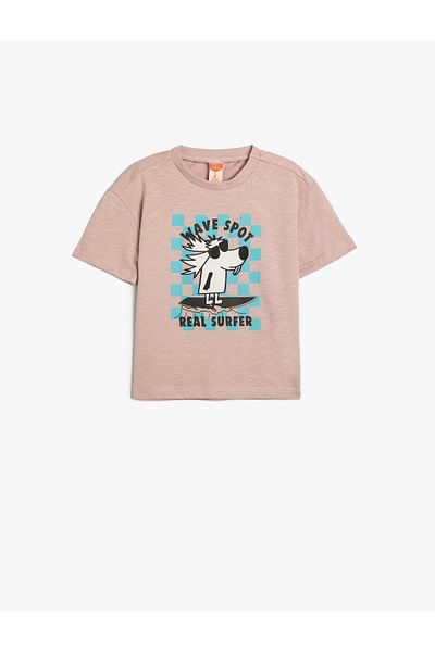 Koton Cotton Dog Printed Short Sleeve Crew Neck T-Shirt